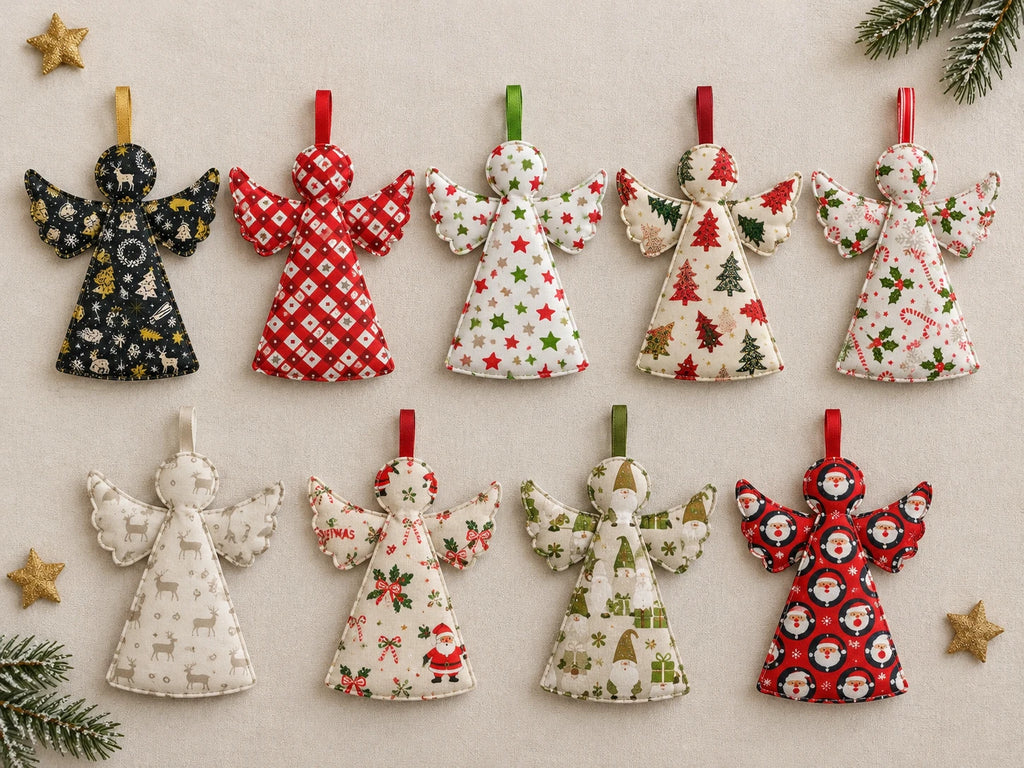 Weihnachtlicher Stoffengel zum Aufhängen – ca. 15 cm, einzeln