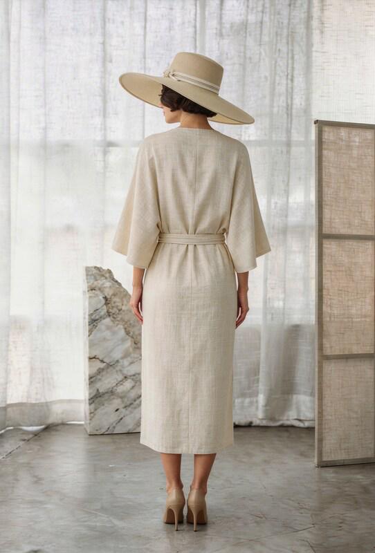 Leinenkleid schlicht gerade gebunden