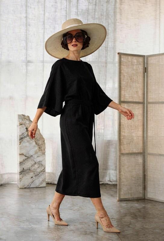 Leinenkleid schlicht gerade gebunden