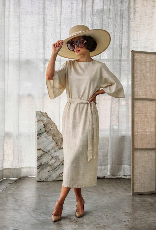 Leinenkleid schlicht gerade gebunden