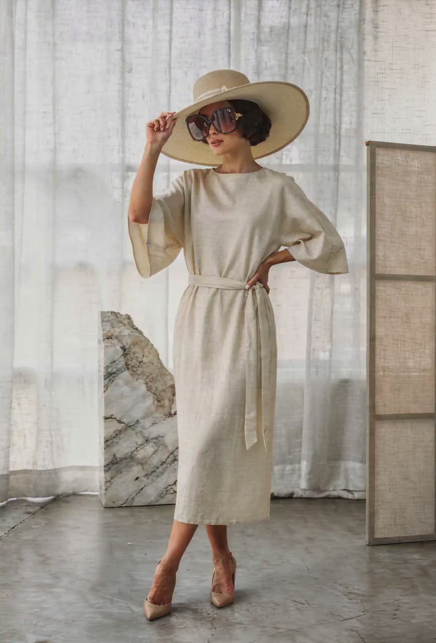 Leinenkleid schlicht gerade gebunden – Handgemacht, Minimalistisch