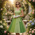 Vintage Sommerkleid grün gestreift gepunktet 50er Jahre Stil Größen XS bis XL