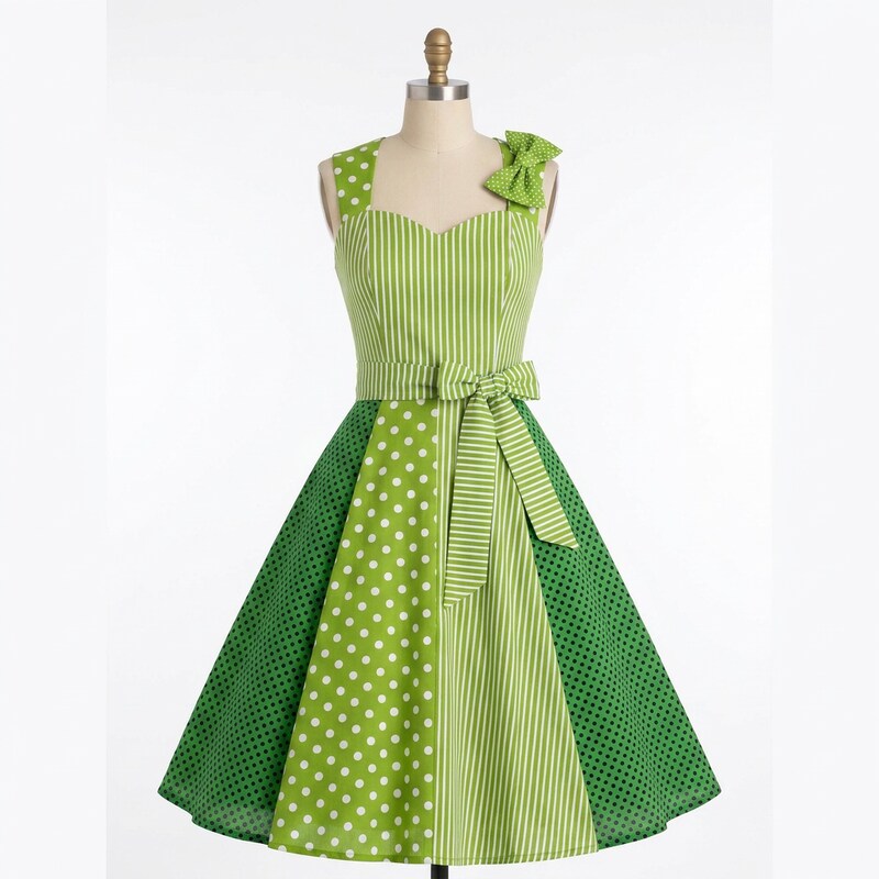 Vintage Sommerkleid – Pink/Magenta gestreift & gepunktet
