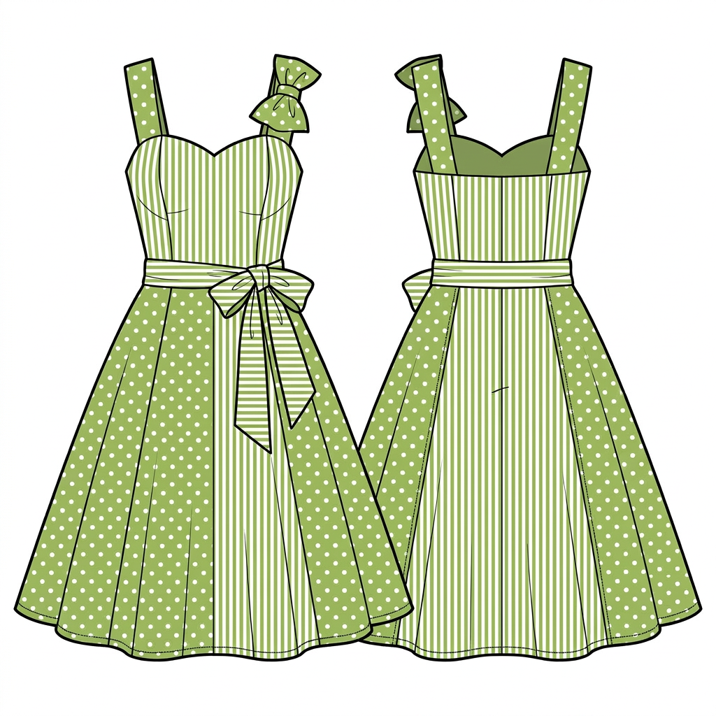 Vintage Sommerkleid – Pink/Magenta gestreift & gepunktet