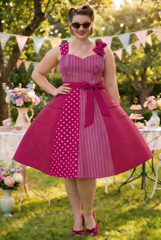Vintage Sommerkleid Pink Magenta Plus Size 50er Jahre Stil